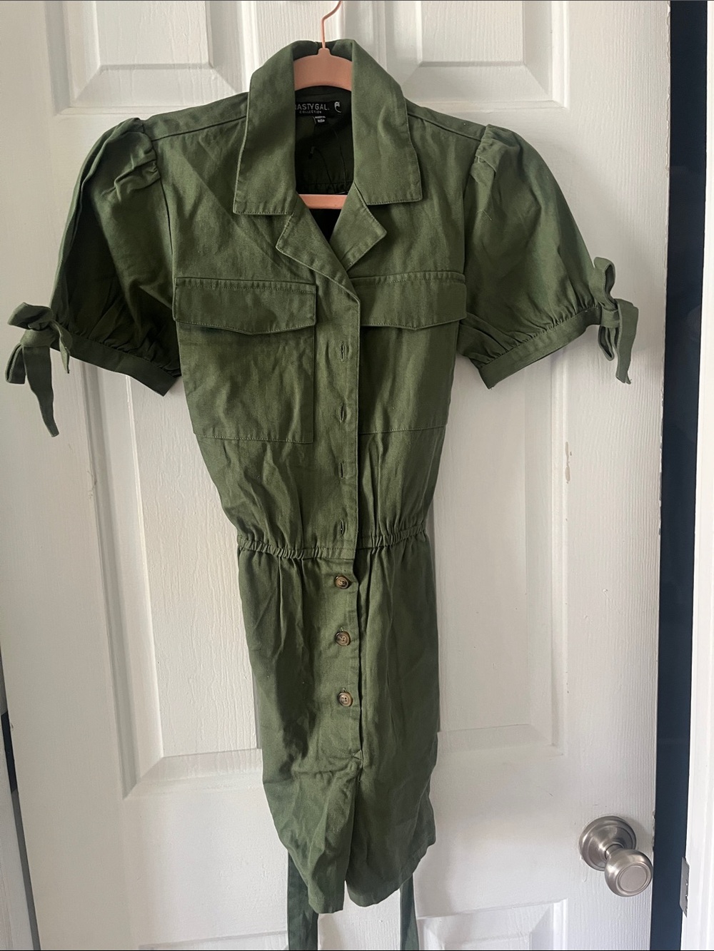 Nasty Gal Olive Green Short Sleeve Utility Romper